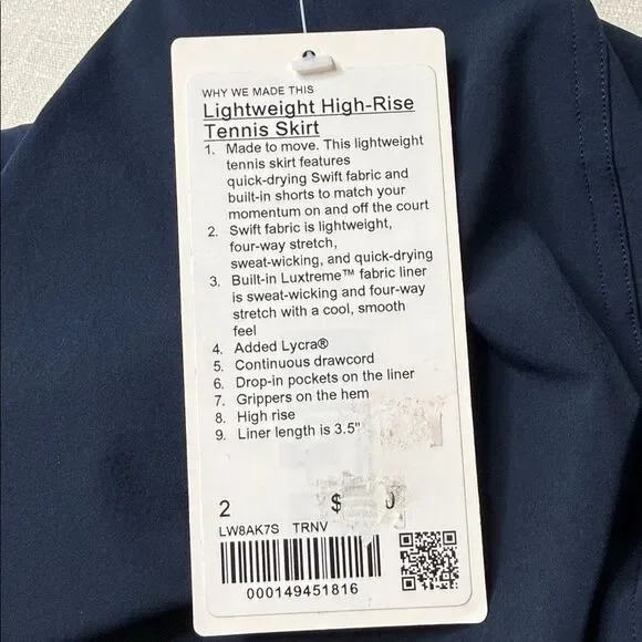 Lululemon Lightweight High-Rise Tennis Navy Blue Skirt. - Picture 9 of 9